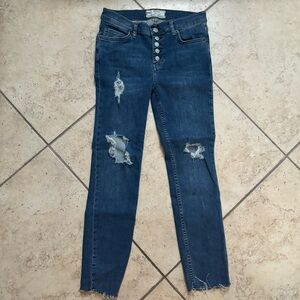 Free People Dark Blue Distressed Skinny Jeans
